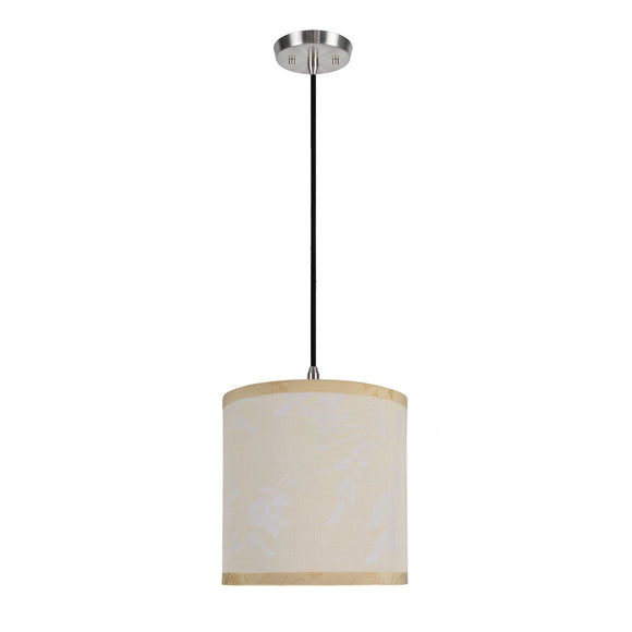 # 71052  One-Light Hanging Pendant Ceiling Light with Transitional Hardback Drum Fabric Lamp Shade, Off White, 8