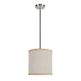 # 71052  One-Light Hanging Pendant Ceiling Light with Transitional Hardback Drum Fabric Lamp Shade, Off White, 8" W