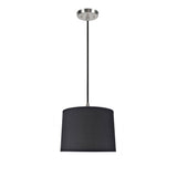 # 71066  One-Light Hanging Pendant Ceiling Light with Transitional Hardback Drum Fabric Lamp Shade, Black Cotton, 14" W