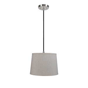 # 72053  One-Light Hanging Pendant Ceiling Light with Transitional Hardback Fabric Lamp Shade, in a Beige Linen, 14" W