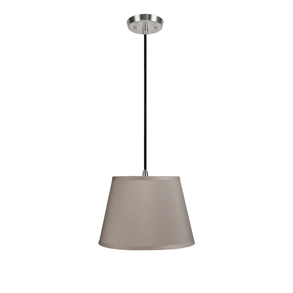 # 72057  One-Light Hanging Pendant Ceiling Light with Transitional Hardback Fabric Lamp Shade, in Beige Faux Silk, 13