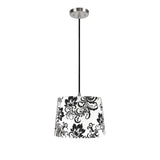 # 72141  One-Light Hanging Pendant Ceiling Light with Transitional Hardback Fabric Lamp Shade, Off White with Design, 14" W