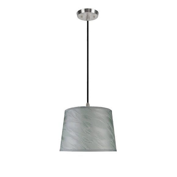 # 72143  One-Light Hanging Pendant Ceiling Light with Transitional Hardback Fabric Lamp Shade, Light Green, Textured, 14