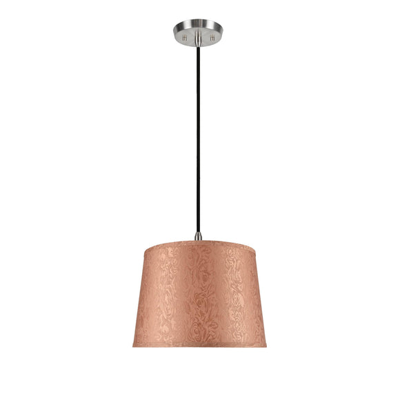 # 72144 One-Light Hanging Pendant Ceiling Light with Transitional Hardback Fabric Lamp Shade, in Brown, Textured, 14