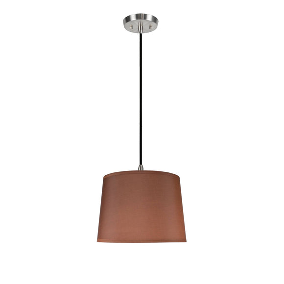 # 72145 One-Light Hanging Pendant Ceiling Light with Transitional Hardback Fabric Lamp Shade, in Dark Brown Sateen, 14