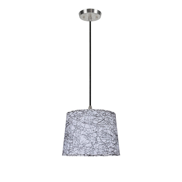 # 72148  One-Light Hanging Pendant Ceiling Light with Transitional Hardback Fabric Lamp Shade, Off-White Sateen, 14