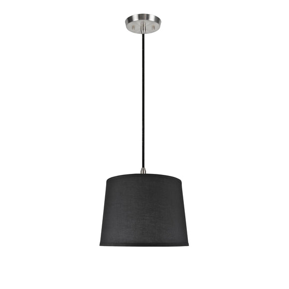 # 72149  One-Light Hanging Pendant Ceiling Light with Transitional Hardback Fabric Lamp Shade, in a Black Cotton, 14