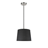 # 72149  One-Light Hanging Pendant Ceiling Light with Transitional Hardback Fabric Lamp Shade, in a Black Cotton, 14" W