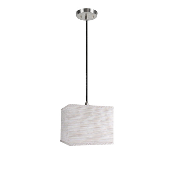 # 72161  One-Light Hanging Pendant Ceiling Light with Transitional Rectangular Hardback Fabric Lamp Shade, Striped Texture, 12