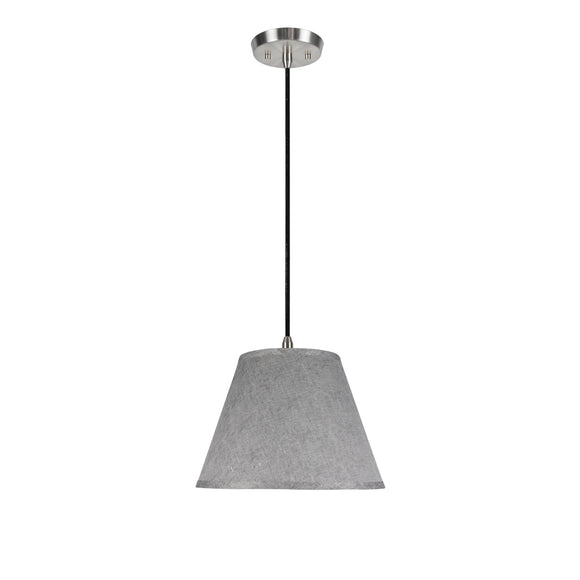 # 72181  One-Light Hanging Pendant Ceiling Light with Transitional Hardback Fabric Lamp Shade, Grey Textured Fabric, 13