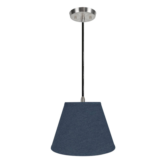 # 72182  One-Light Hanging Pendant Ceiling Light with Transitional Hardback Fabric Lamp Shade, Washed Blue Denim, 13
