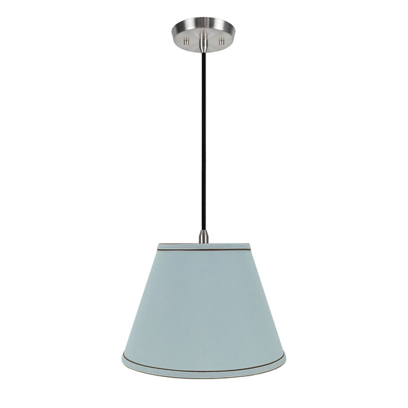 # 72183  One-Light Hanging Pendant Ceiling Light with Transitional Hardback Fabric Lamp Shade, Light Blue with Trim, 13