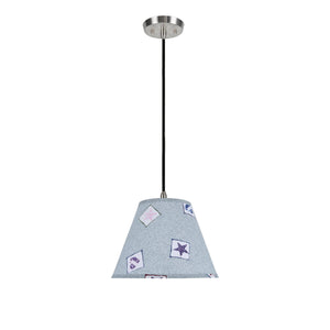 # 72191 One-Light Hanging Pendant Light with Transitional Hardback Lamp Shade, Light Blue - Transitional Patriotic Accents, 12" W