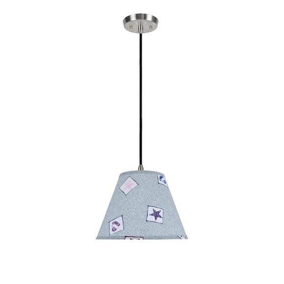 # 72191 One-Light Hanging Pendant Light with Transitional Hardback Lamp Shade, Light Blue - Transitional Patriotic Accents, 12