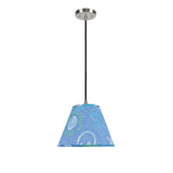 # 72192 One-Light Hanging Pendant Light with Transitional Hardback Fabric Lamp Shade, Blue with Transitional Flower Print, 12" W