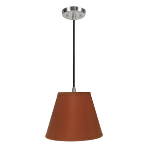 # 72193  One-Light Hanging Pendant Ceiling Light with Transitional Hardback Fabric Lamp Shade, Burnt Orange Sateen, 12" W