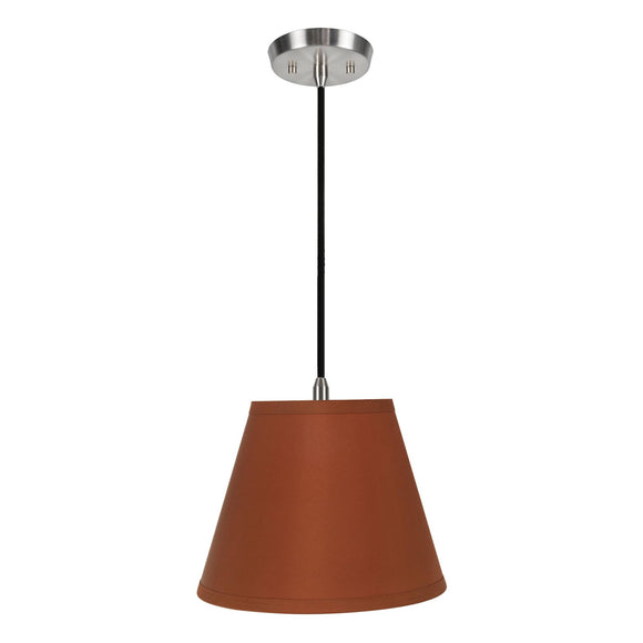 # 72193  One-Light Hanging Pendant Ceiling Light with Transitional Hardback Fabric Lamp Shade, Burnt Orange Sateen, 12