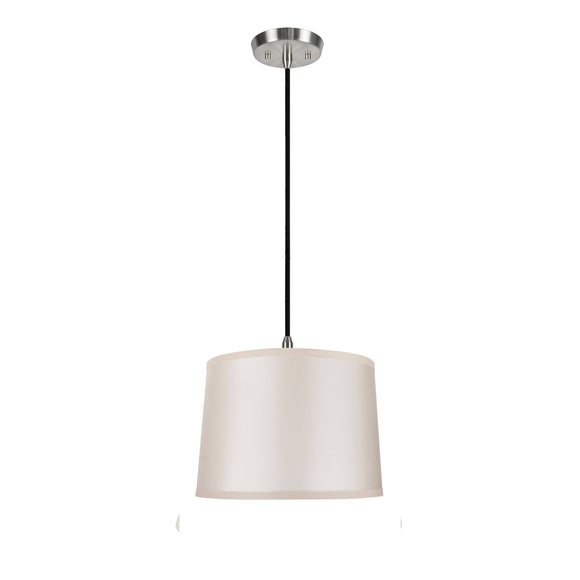 # 72221  One-Light Hanging Pendant Ceiling Light with Transitional Hardback Fabric Lamp Shade, in Skin Sateen Fabric, 12