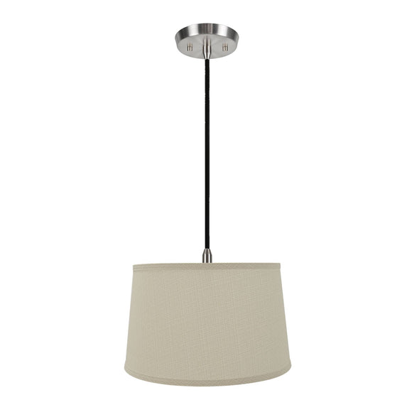 # 72231 One-Light Hanging Pendant Ceiling Light with Transitional Hardback Fabric Lamp Shade, in Sand Cambric, 14