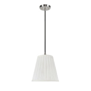 # 73004 One-Light Hanging Pendant Ceiling Light with Transitional Pleated Shade, in an Off White Tetoron Rayon Fabric, 9" W