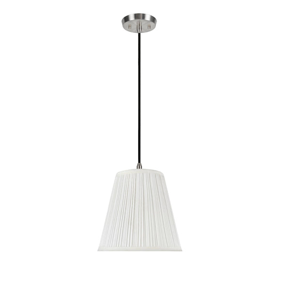 # 73004 One-Light Hanging Pendant Ceiling Light with Transitional Pleated Shade, in an Off White Tetoron Rayon Fabric, 9
