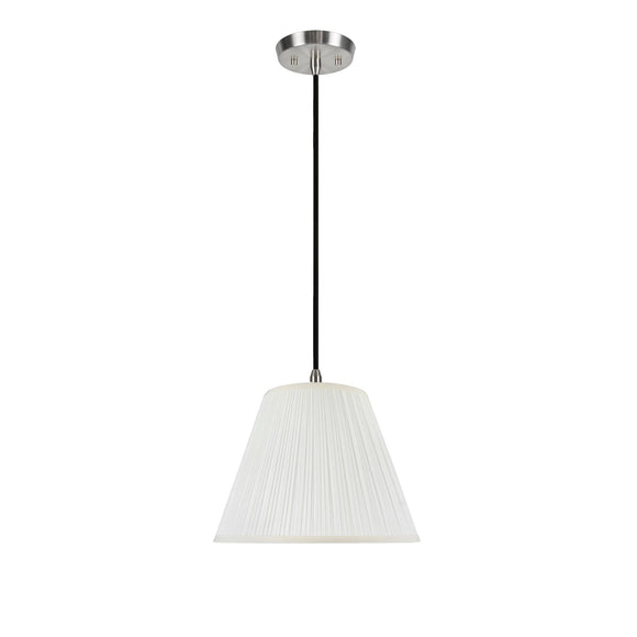 # 73026 One-Light Hanging Pendant Ceiling Light with Transitional Pleated Fabric Lamp Shade, Off-White Tetoron Cotton, 14