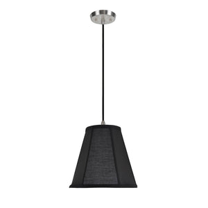 # 75006  One-Light Hanging Pendant Ceiling Light with Transitional Bell Fabric Lamp Shade, in Black Cotton Fabric, 10" W
