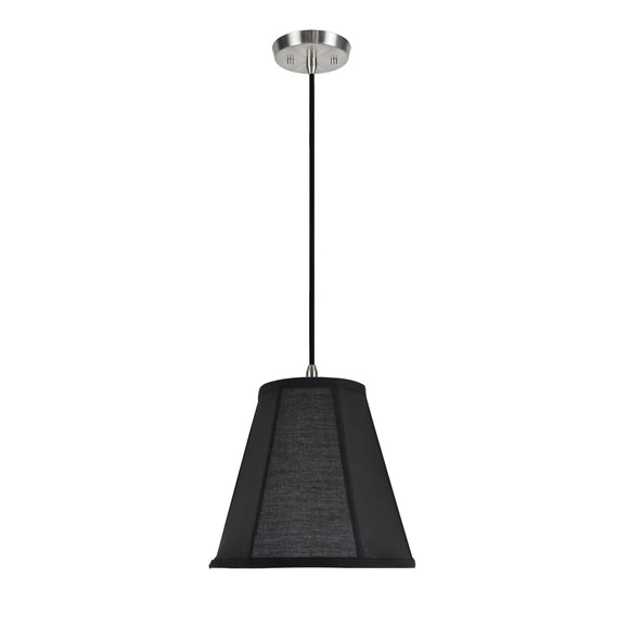# 75006  One-Light Hanging Pendant Ceiling Light with Transitional Bell Fabric Lamp Shade, in Black Cotton Fabric, 10