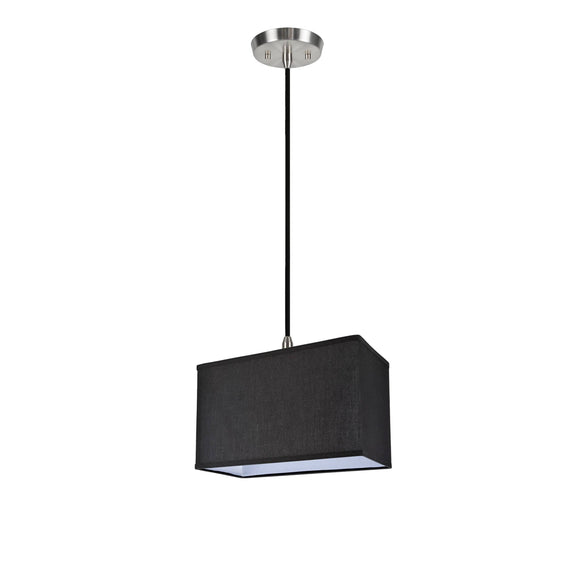 # 76001 One-Light Hanging Pendant Ceiling Light with Transitional Rectangular Hardback Fabric Lamp Shade, Black Cotton, 8