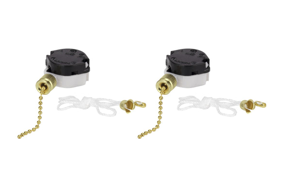 # 21306-2 3 Speed Ceiling Fan Motor Switch with Pull Chain, Polished Brass, 2 Pack