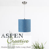 # 71019  One-Light Hanging Pendant Ceiling Light with Transitional Hardback Drum Fabric Lamp Shade, Light Blue, 8" W