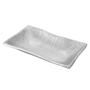 # 80004-21, Rectangle Small Tray, Hand Made Cast Aluminum Serving Platter For Home Decor, Party, Food, Candy, Fruit, Nickel Finish, 8-1/4" L x 10-3/4" W x 2-1/4" H