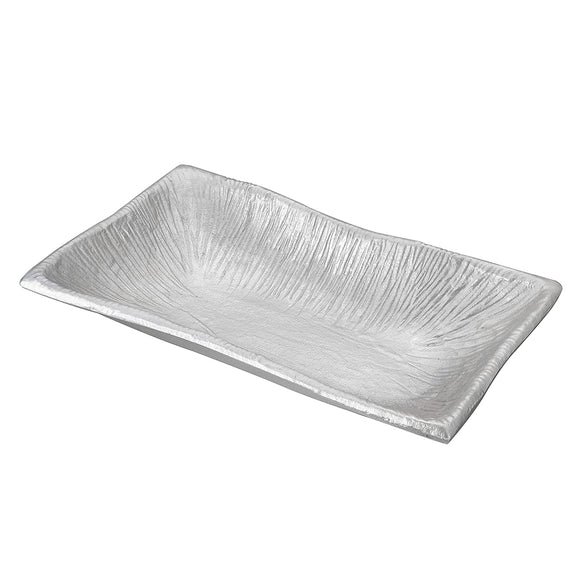 # 80004-21, Rectangle Small Tray, Hand Made Cast Aluminum Serving Platter For Home Decor, Party, Food, Candy, Fruit, Nickel Finish, 8-1/4