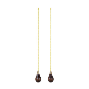 # 20501-12, 12" Walnut Finish Wooden Knob Pull Chain with Metal Top in Polished Brass, 2 Pack