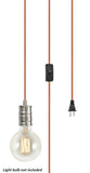 # 21002 1-Light Plug-in Vintage Style Hanging Socket Pendant Fixture with Satin Nickel Socket, 15 feet of Orange Textile Cord and Rocker Switch