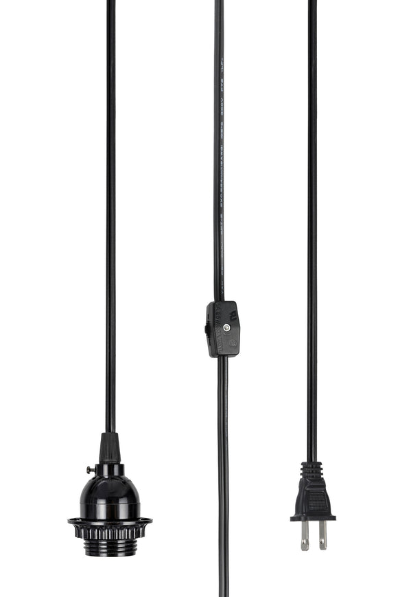 # 21006 1-Light Plug-in Vintage Style Hanging Socket Pendant Fixture with a Matte Black Socket, 15 feet of Black SPT-2 Cord and in-line On/Off Rocker Switch