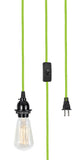 # 21027-x, One-Light Plug-In Vintage Style Hanging Socket Pendant Fixture with Black Socket and 15 feet of Textile Cord and Rocker Switch
