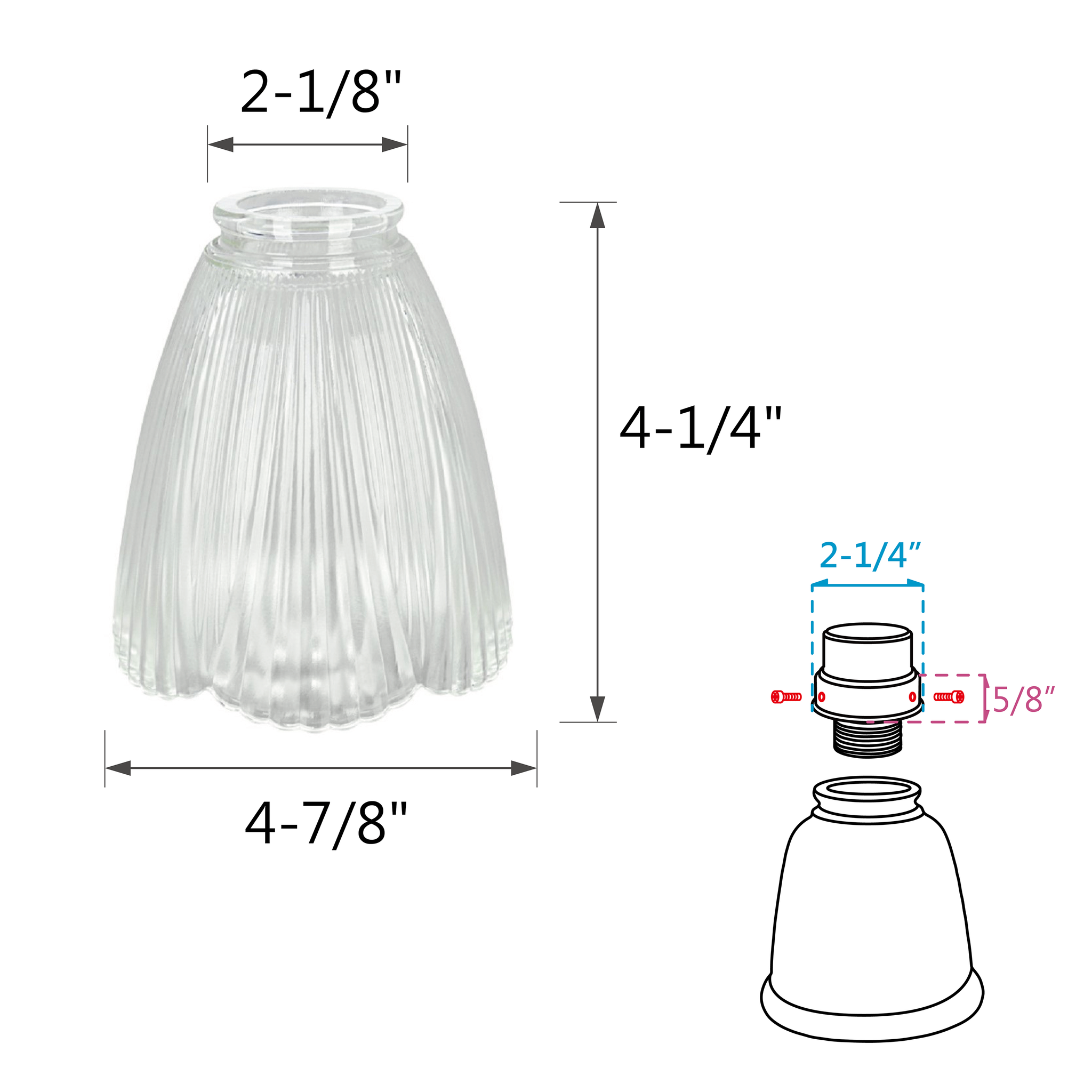 23061 4 Clear Transitional Style Replacement Glass Shade 2 1 8