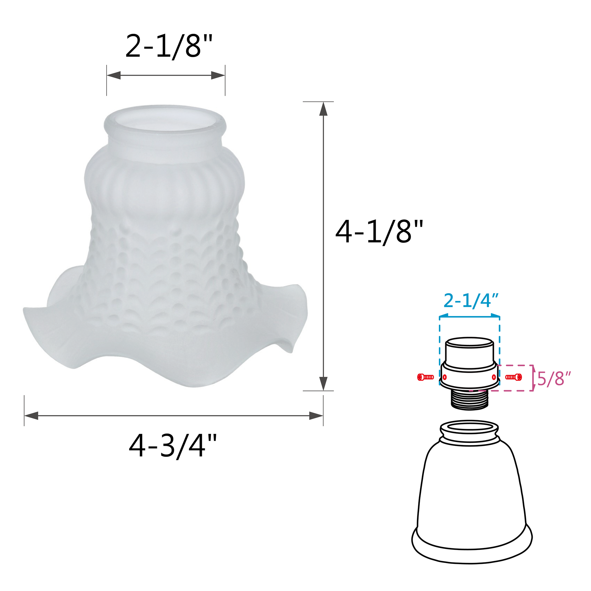 Transitional Style Bell Shaped Frosted Shade, Transitional Style Replacement 2024 Frosted Floral Glass Shade, 2 