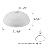 # 23099-11 Alabaster Contemporary Glass Shade for Medium Base Socket Torchiere Lamp, Swag Lamp ,Pendant, Island Fixture. 11-5/8" Diameter x 3-5/8" Height.