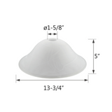 # 23112-01, Alabaster Glass Shade for Medium Base Socket Torchiere Lamp, Swag Lamp and Pendant, 1-5/8" Fitter x 13-3/4" Diameter x 5-1/8" Height.