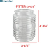 # 23603, Replacement Clear Jelly Jar Glass Shade, Use For Indoor And Outdoor, 3-5/8"Dia x 4-4/3"H / Fitter 3-1/4 - Sold in 1 and 2 Pack.