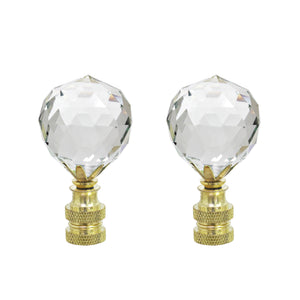 # 24007-12, 2 Pack, Clear Faceted Crystal Lamp Finial in Brass Plated Finish, 2 1/4" Tall