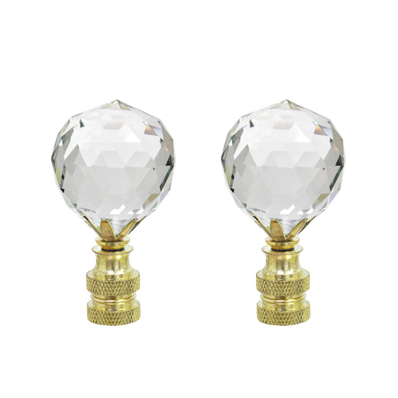 # 24007-12, 2 Pack, Clear Faceted Crystal Lamp Finial in Brass Plated Finish, 2 1/4