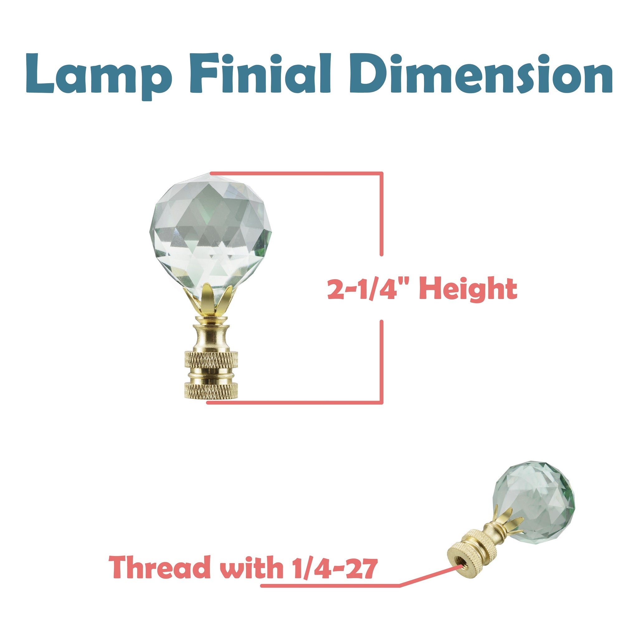 24007-21, 1 Pack, Light Green Faceted Crystal Lamp Finial in Brass