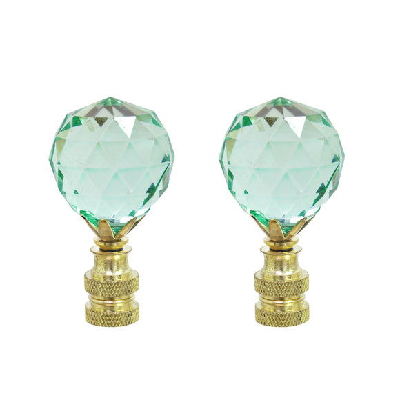 # 24007-22, 2 Pack, Light Green Faceted Crystal Lamp Finial in Brass Plated Finish, 2 1/4