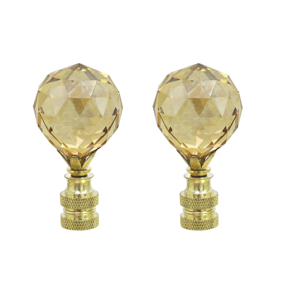 # 24007-32, 2 Pack, Amber Faceted Crystal Lamp Finial in Brass Plated Finish, 2 1/4