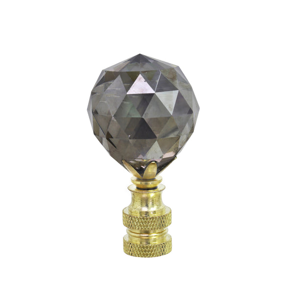 # 24007-41, 1 Pack, Charcoal Grey Faceted Crystal Lamp Finial in Brass Plated Finish, 2 1/4