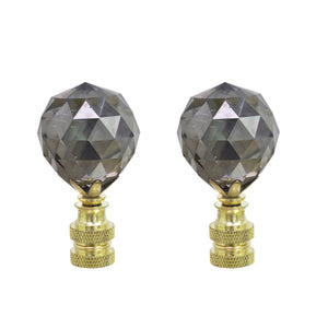 # 24007-42, 2 Pack, Charcoal Grey Faceted Crystal Lamp Finial in Brass Plated Finish, 2 1/4" Tall