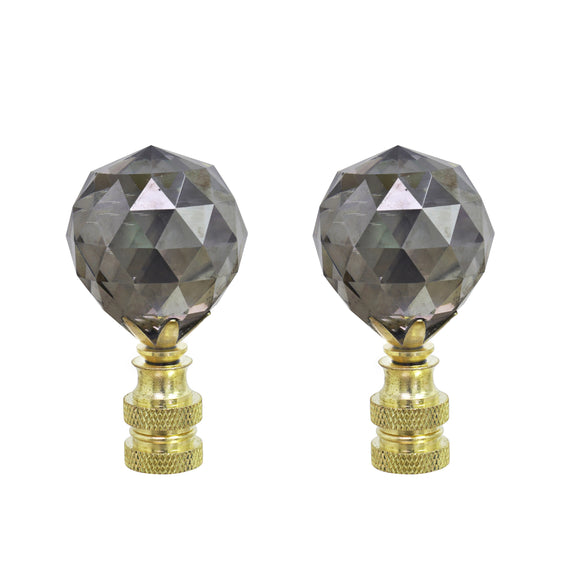# 24007-42, 2 Pack, Charcoal Grey Faceted Crystal Lamp Finial in Brass Plated Finish, 2 1/4
